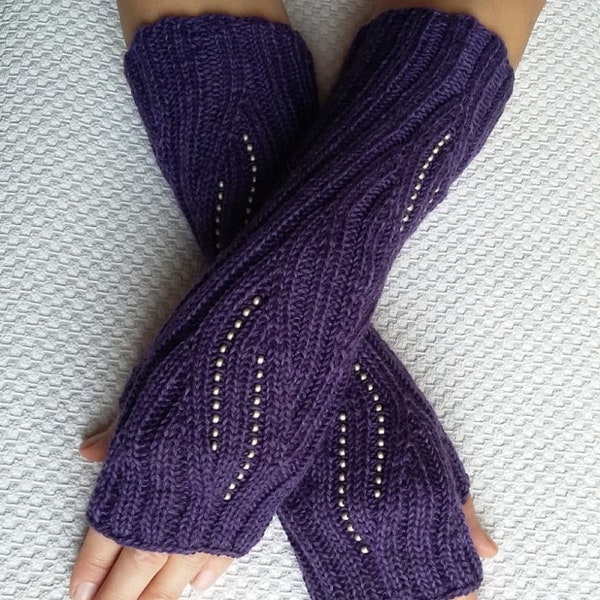 Knit Mittens Women Knitted Long Wool Fingerless Gloves Arm Warmers Knitted Wool Wrist Texting Gloves With Beads Wrist Warmers Gift For Her