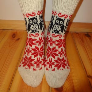 Cute Hand Made Christmas Women Men Kids Socks Beautiful Casual Warm Home Wool Socks for Boots Gift Owl Birds Ethnic Scandinavian Ornaments