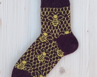 Calzini carini lavorati a maglia per donne e uomini, bellissimi calzini fatti a mano, casual, per la casa, in lana, fantastici, regalo, api, animali, calzini per bambini, etnici, scandinavi, ornamento, miele