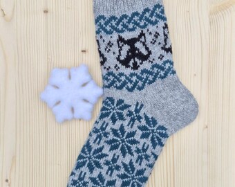 Calzini di lana fatti a mano, ornamenti scandinavi lavorati a maglia, caldi calzini invernali per la casa, per stivali, regali fatti a mano con animali