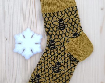 Calzini carini lavorati a maglia per donne e uomini, bellissimi calzini fatti a mano, casual, per la casa, in lana, fantastici, regalo, api, animali, calzini per bambini, etnici, scandinavi, ornamento, miele