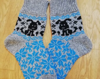 Calzini lavorati a maglia carini per donne, uomini e bambini, bellissimi calzini di lana caldi e casual fatti a mano per stivali, regalo per cani, ornamenti etnici scandinavi