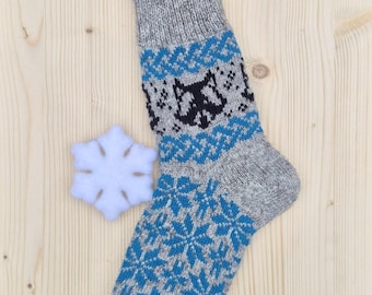 Calzini di lana fatti a mano, ornamenti scandinavi lavorati a maglia, caldi calzini invernali per la casa, per stivali, regali fatti a mano con animali