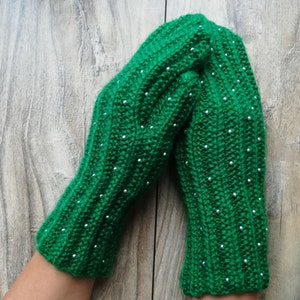 Handgestrickte Woll Stulpen: Perlen Pulswärmer, Weihnachtsgeschenk