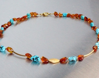 Necklace amber genuine turquoise natural UNIKAT