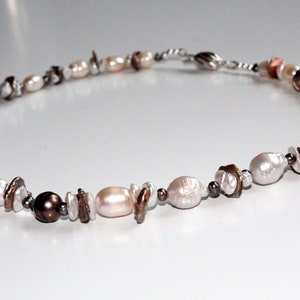 Freshwater pearl necklace Keshi pink cream Baroque potato gold plated 925, jewelry, UNIQUE
