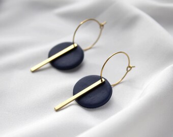 Grey Blue Bluestone and Brass Polymer Clay Earrings Handmade Polymer Clay Statement Earrings Contemporary Earrings Autumnal