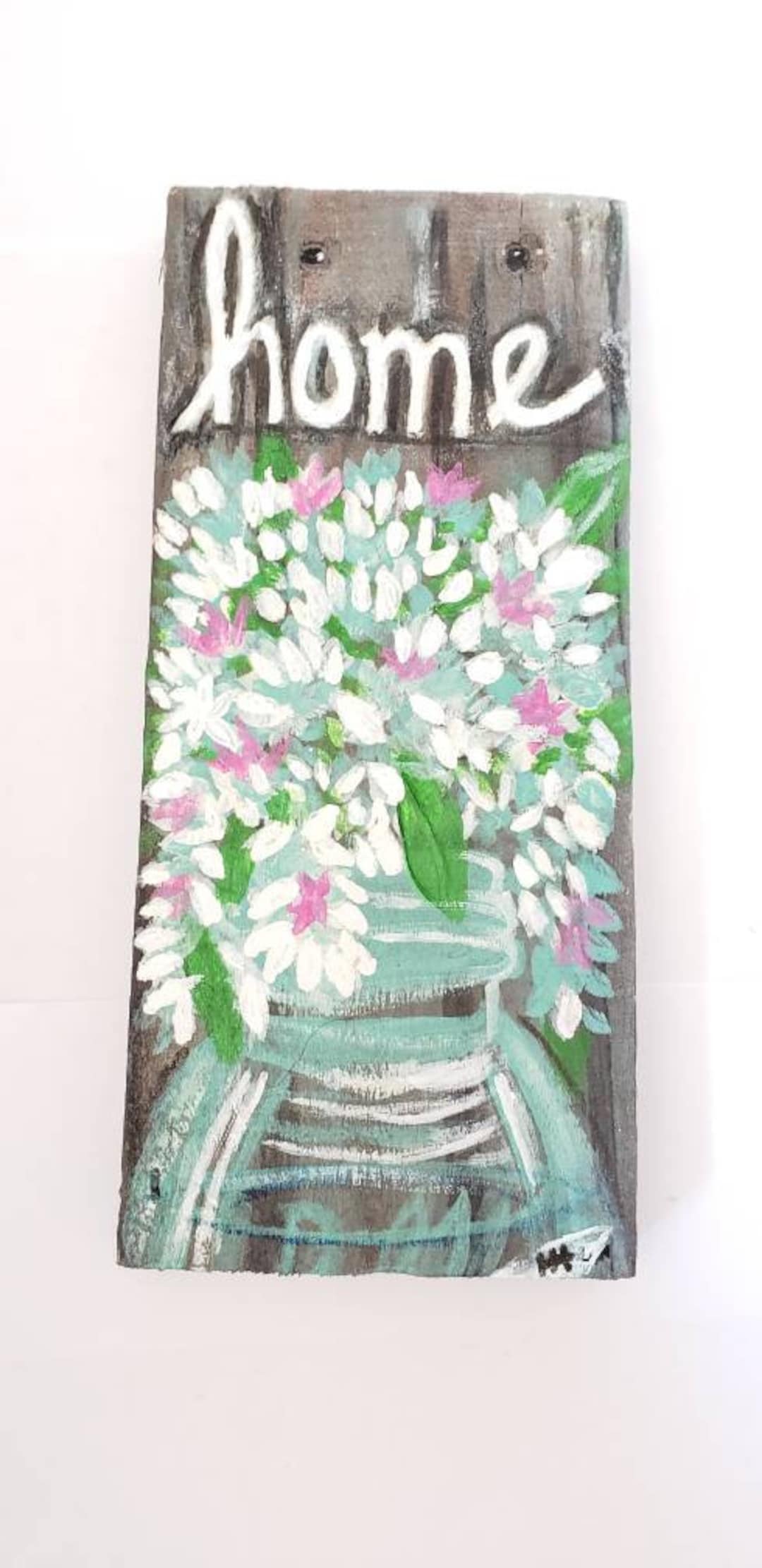 3x8 Floral Painting Wood Signoriginalrustic Home Decorhome Etsy