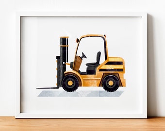 Forklift Truck Art, Construction Vehicle Prints,Construction Printable Art,Transportation Wall Decor,Construction Decor,Truck Wall Art Print