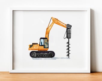 Drill Truck Print, Construction Vehicle Prints, Construction Printable Art,Transportation Wall Decor,Construction Decor,Truck Wall Art Print