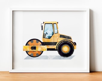 Construction Vehicle Truck Print,Steam Roller Print,Construction Wall Art,Road Roller Wall Art,Transportation Decor,Construction Party Decor