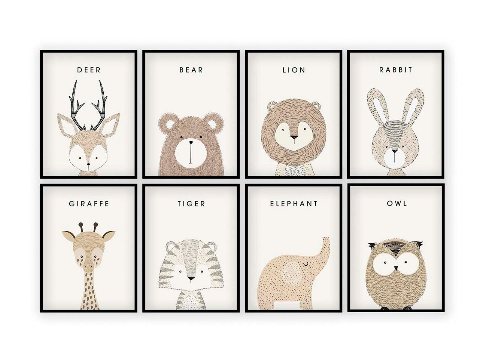 Set of 8 Woodland Baby Animal Prints Woodland Nursery Art Etsy