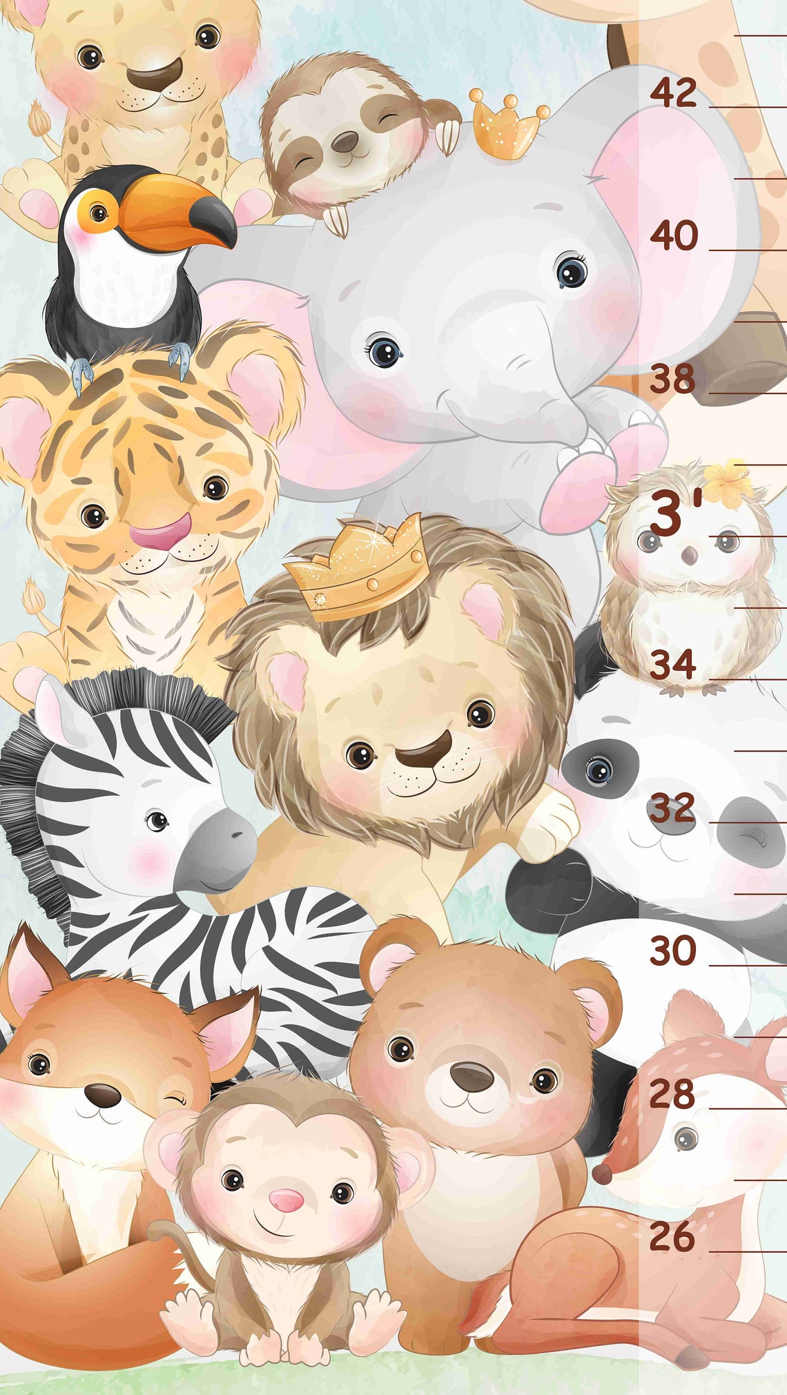 Personalised Safari Animals Height Chart, Safari Animals Growth Chart