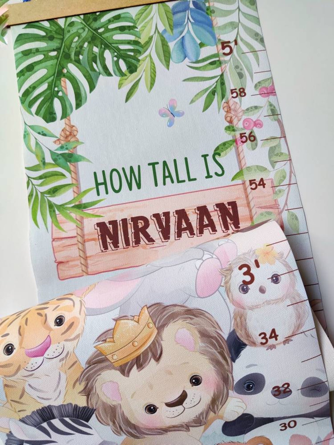 Personalised Safari Animals Height Chart, Safari Animals Growth Chart