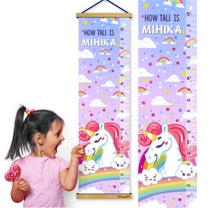 Gepersonaliseerde Unicorn Growth Chart, Unicorn Height Chart Canvas, Girl Growth Chart Ruler, Girls Room Decor, Nursery Decor, Unicorn verjaardagscadeau