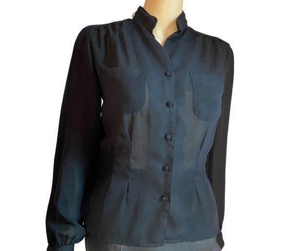 Belcanto Vintage Black Sheer Blouse Small - image 3