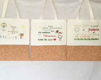 Embroidered jute bag, shopping bag, educator, teacher, farewell gift, shopping bag, jute bag with cork