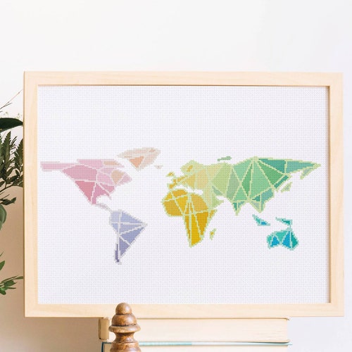Geometric World Map Cross Stitch Pattern Modern Baby Nursery Etsy