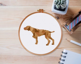 Geometric German Shorthaired Pointer cross stitch pattern, modern cute dog puppy counted cross stitch, instant download easy hoop art decor