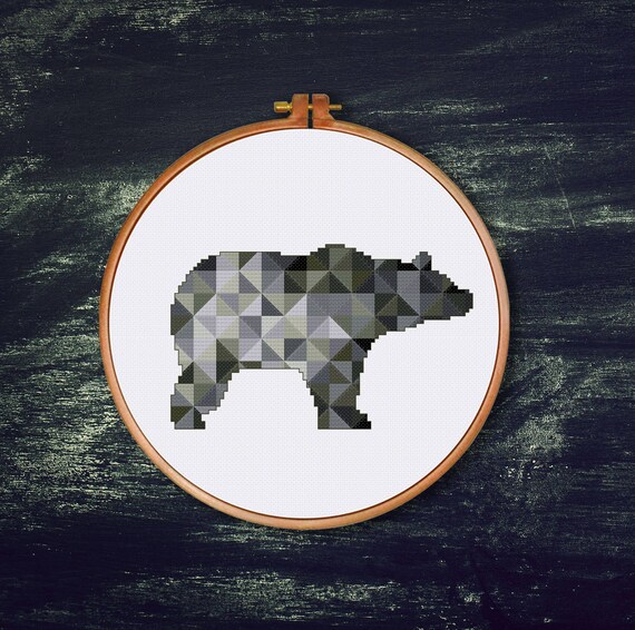 Geometric Gray Bear Cross Stitch Pattern Modern Baby Nursery Etsy