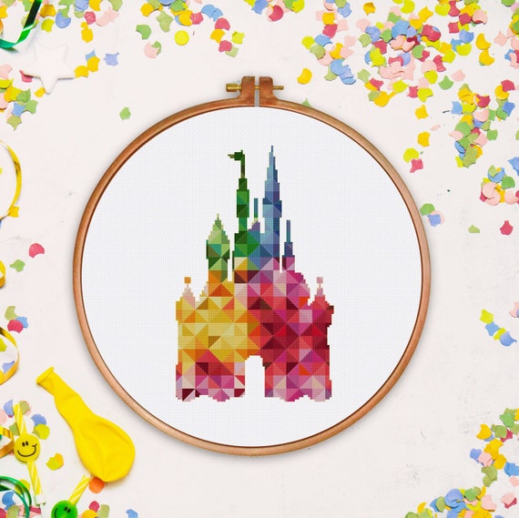 Geometric Disney Castle Cross Stitch Pattern Modern Baby Etsy Geometric Disney Castle Cross Stitch Pattern Modern Baby Etsy