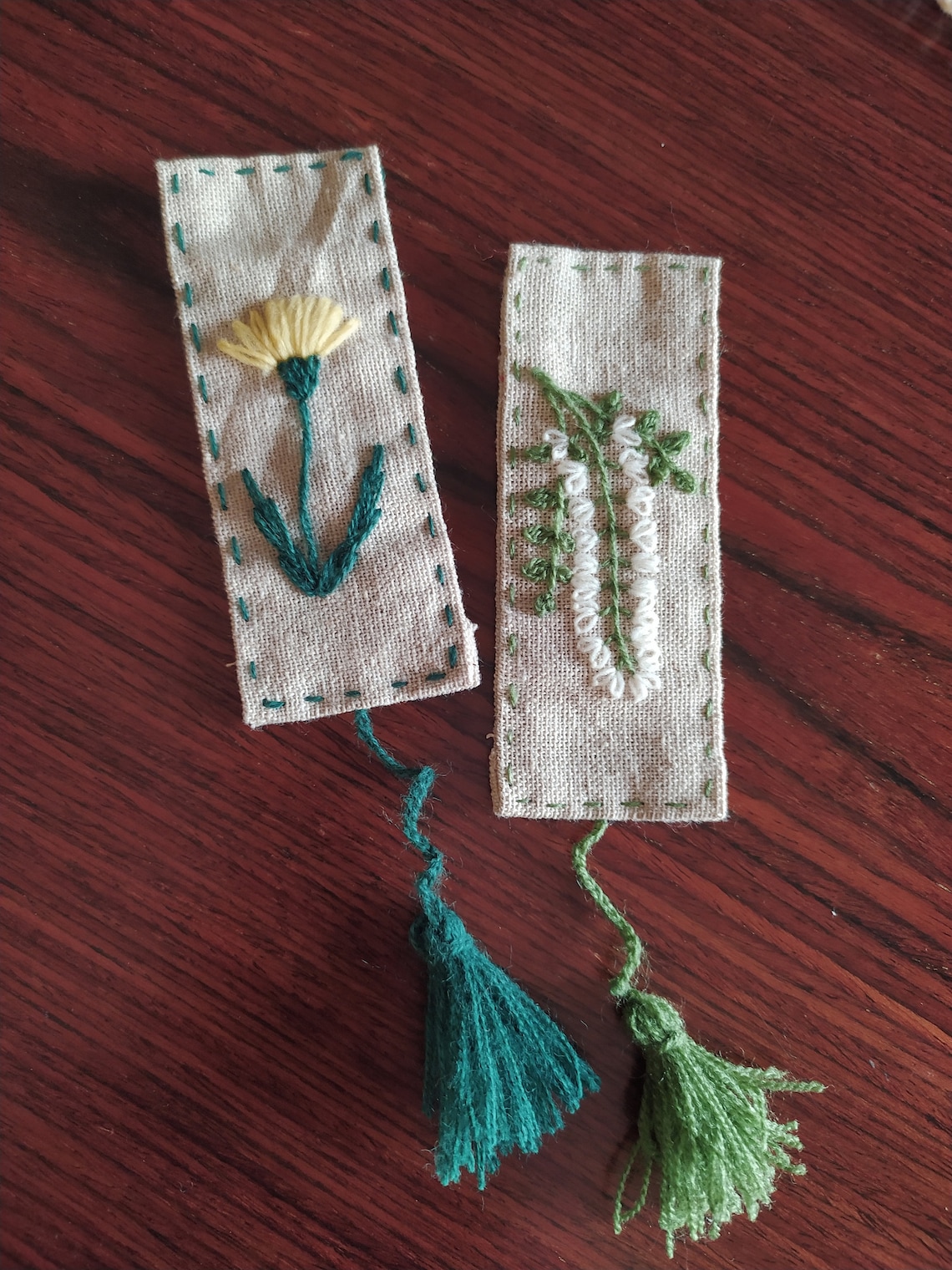 Embroidery bookmark embroidered linen bookmark design flower Etsy