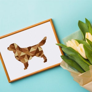 Geometric Golden Retriever cross stitch pattern, modern cute baby nursery puppy dog counted cross stitch, instant download easy hoop art diy
