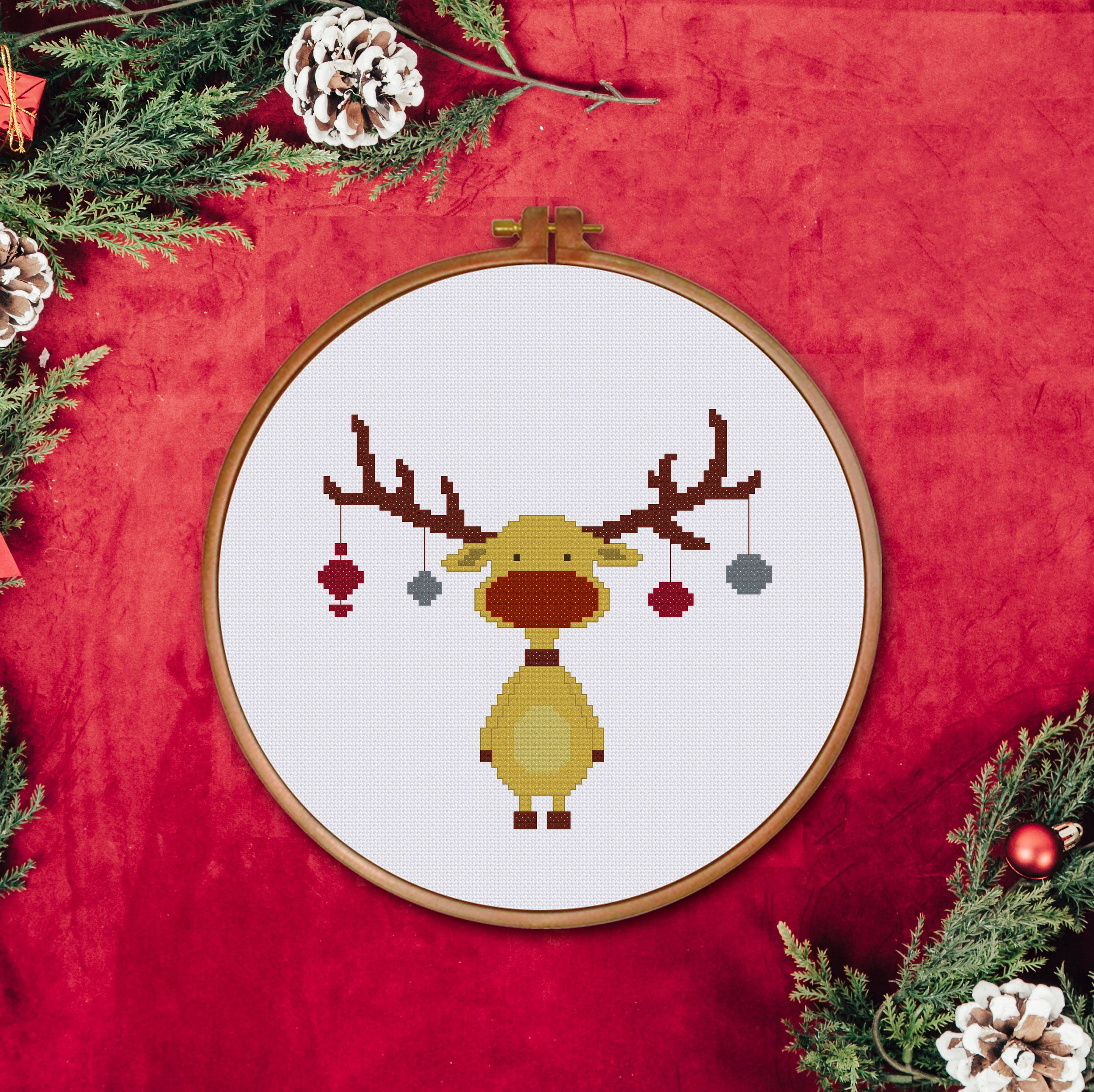 Retro Reindeer Cross Stitch Pattern Cute Christmas Lovely - Etsy