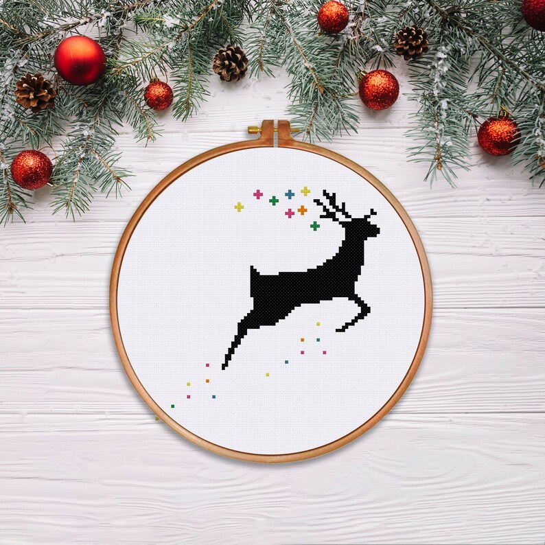 Flying Reindeer Cross Stitch Pattern Cute Easy Christmas Deer - Etsy UK