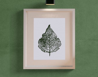 Leaf Skeleton cross stitch pattern, natural minimalist art silhouette modern counted cross stitch design, handmade gift diy decor art hoop