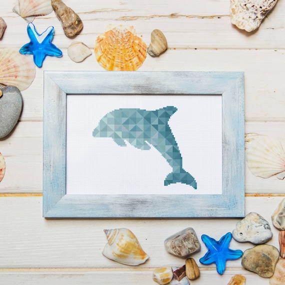 Geometric Dolphin cross stitch pattern instant download easy diy gift hoop art decor cute modern baby nursery fish counted cross stitch