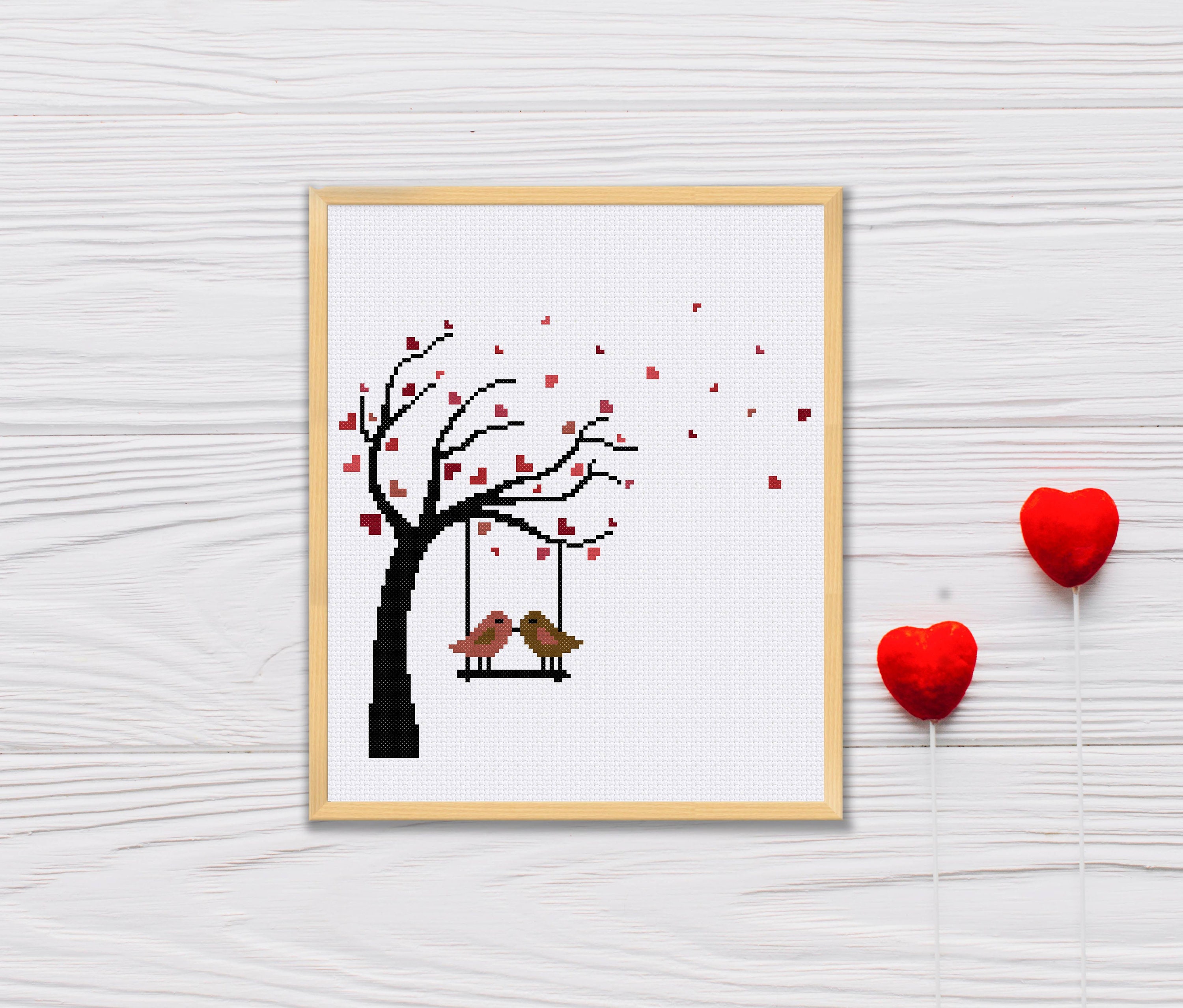 Bird Swing Love cross stitch pattern cute love bird heart Etsy