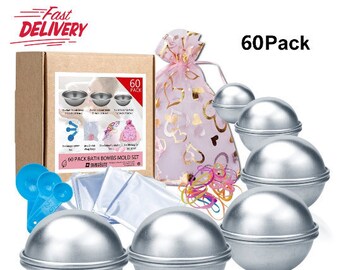 60 Pcs Bath Bomb Kit Mold Aluminium-alloy Metal Ball For DIY Bath Fizzies Soaps Candle Making Crafting Best Handmade Organic Natural