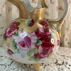 Antique Gorgeous Nippon Hand Painted Rose Pitcher/Vase