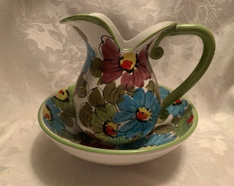 Vintage Floral Pitcher and Basin