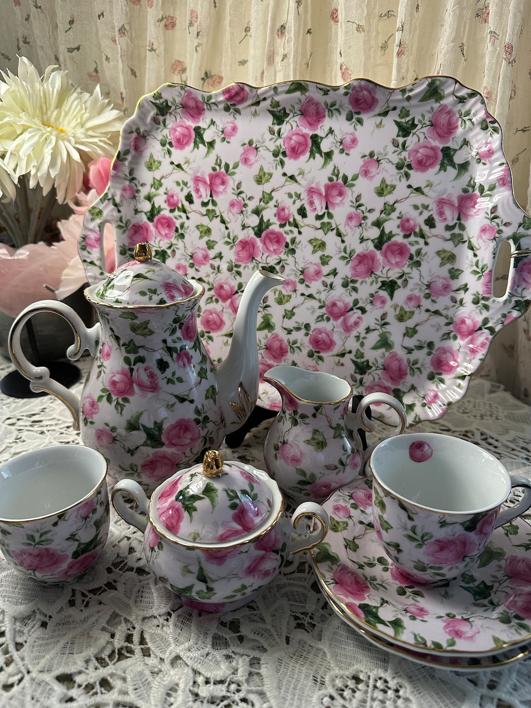 Vintage Victoria Garden Rose Tea Set Etsy