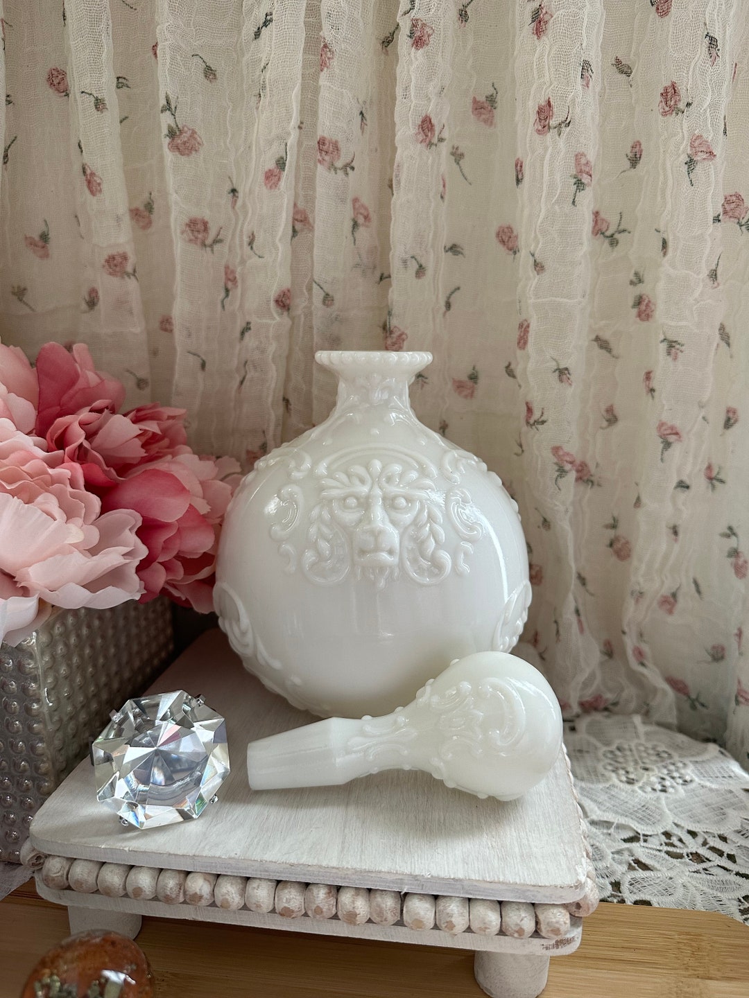 Antique Dithridge Decanter White Milk Glass Lion Head Etsy