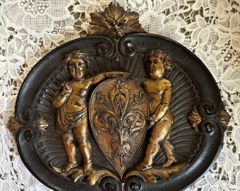 Antique French chalk ware plaque wall hanging
