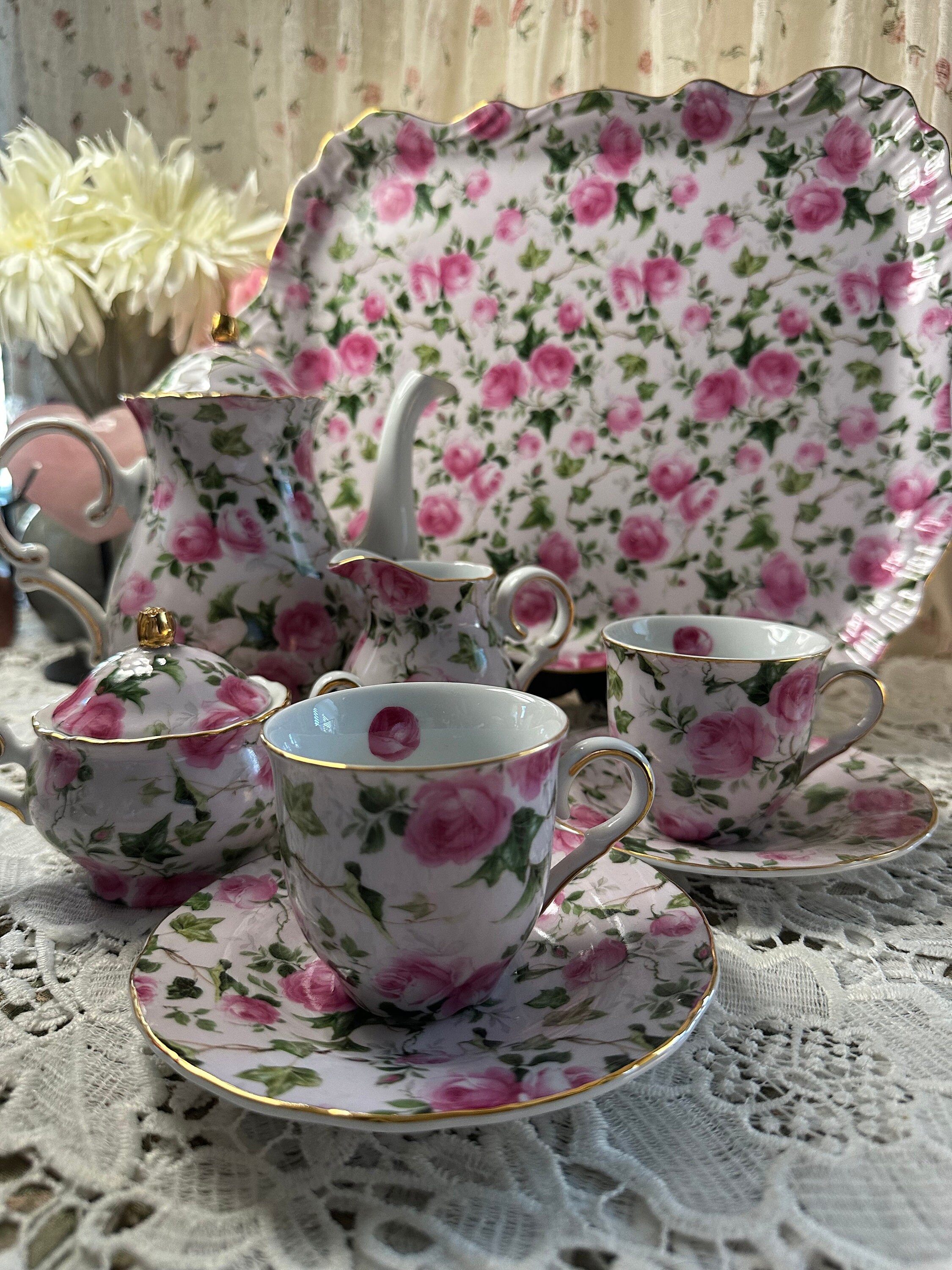 Vintage Victoria Garden Rose Tea Set - Etsy