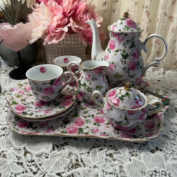Rose 3点セット Vintage Victoria Garden Rose Tea Set - Etsy
