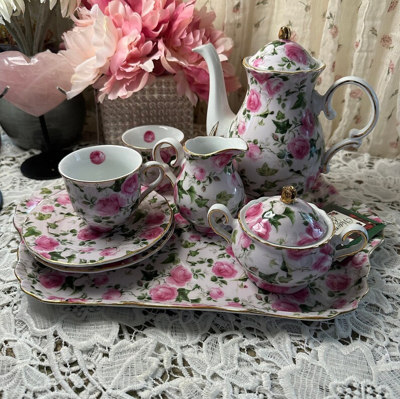 Vintage Victoria Garden Rose Tea Set Etsy