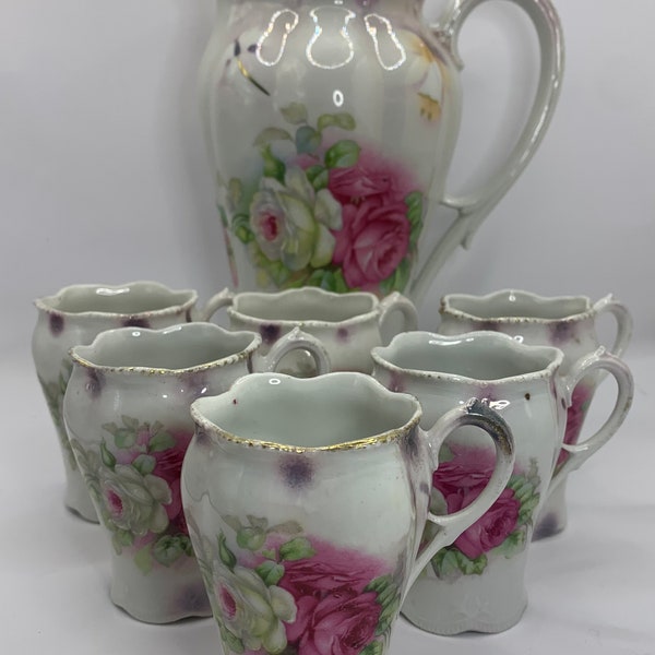 Juego de tetera para chocolate con rosas antiguas