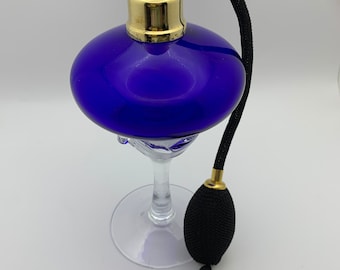 イタリア製の手吹き香水瓶セット、コバルトブルーに金色のアクセントが