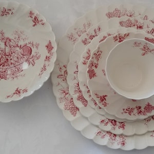 Vintage Bountiful Red Scalloped Pattern by Myott & Son Staffordshire