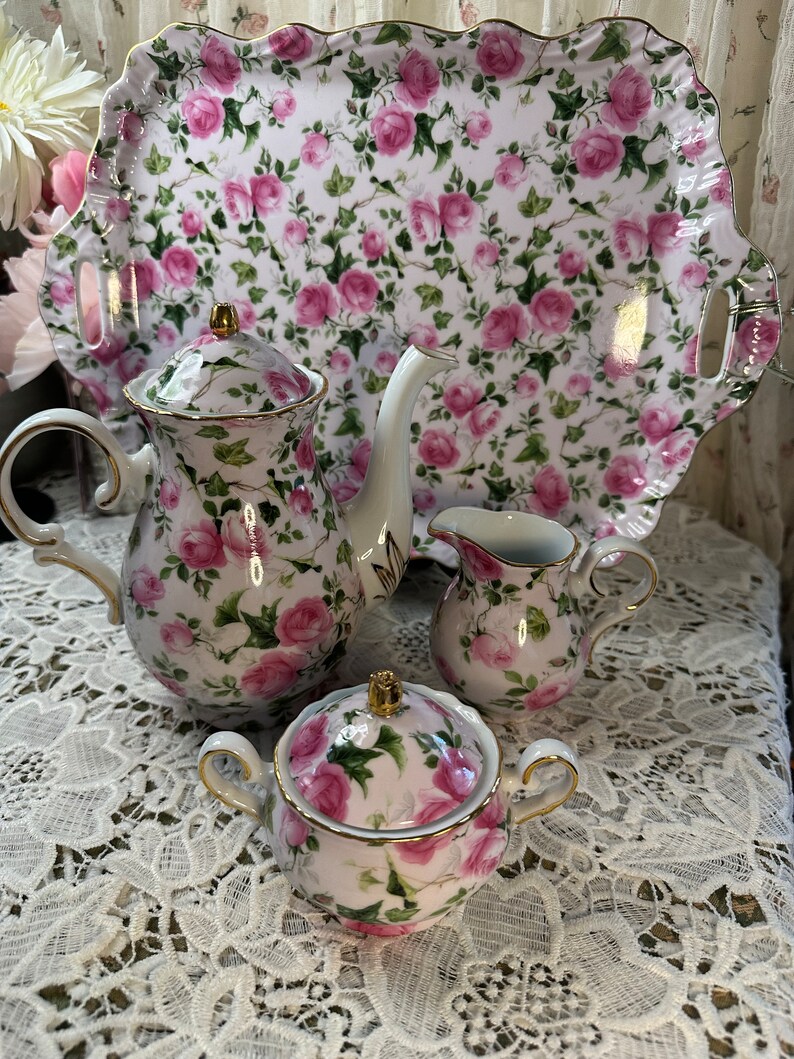 Vintage Victoria Garden Rose Tea Set Etsy