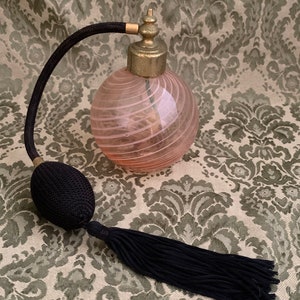 Vintage Pink & White Swirls Blown Glass Perfume Bottle with Atomizer