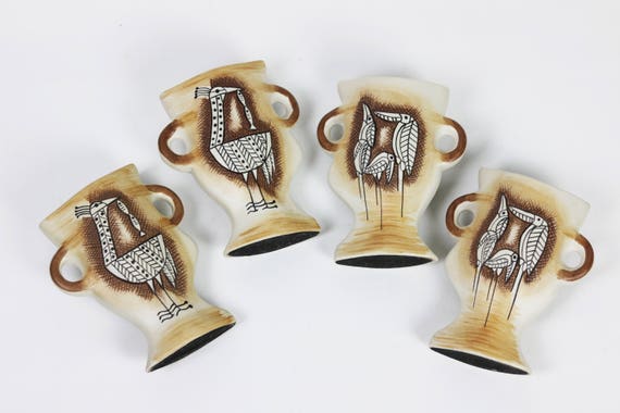 Set Of 4 Double Sided Brown And Tan Etched Bird And Etsy