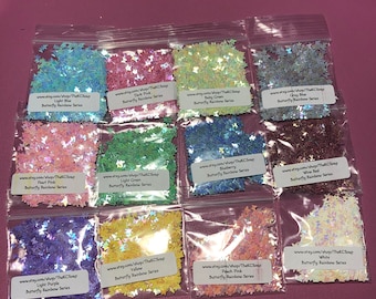 Solvent Resistant BUTTERFLY Rainbow series Glitter U Choose Color Nail Art Face