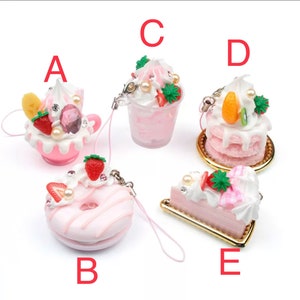 Dessert keychain cell phone chain , cake , donut , slice cake drink, cup , milkshake, pancake cute 2 inch