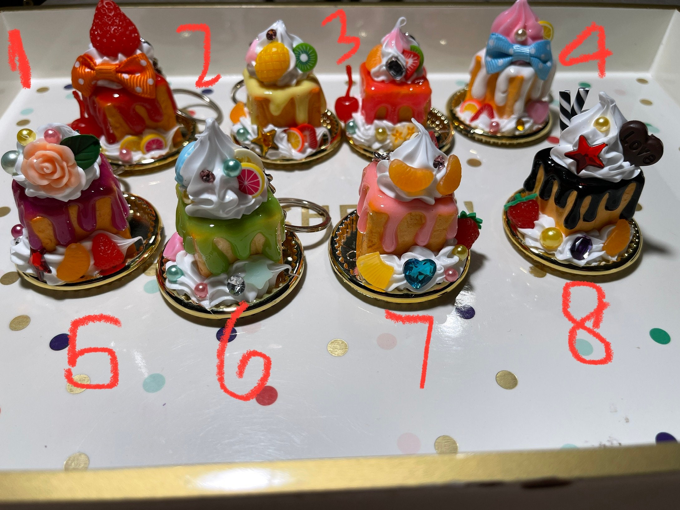 Dessert keychain cell phone chain , cake , donut , whole cake drink, cup , milkshake, pancake cute 2 inch